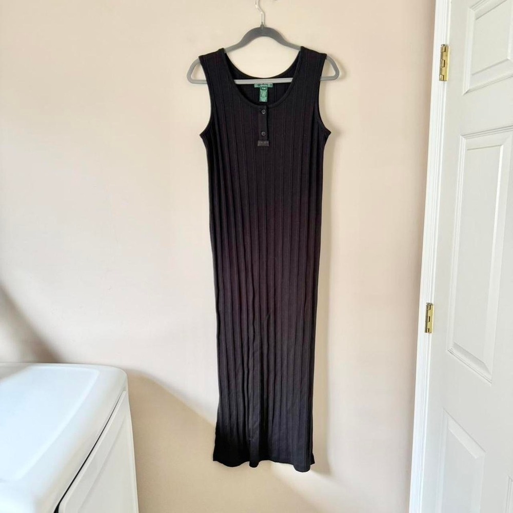 Lauren Ralph Lauren Black Maxi Dress petite medium tank ribbed 90 vintage y2k